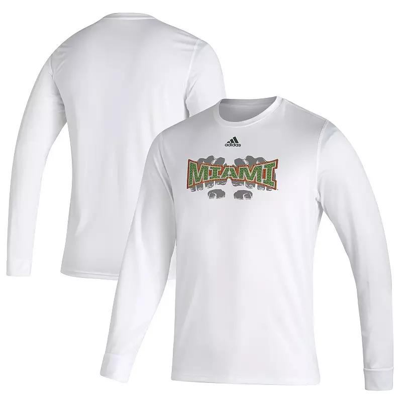 Men's adidas White Miami Hurricanes Touchdown Ring Creator Long Sleeve T-Shirt,  Product Image