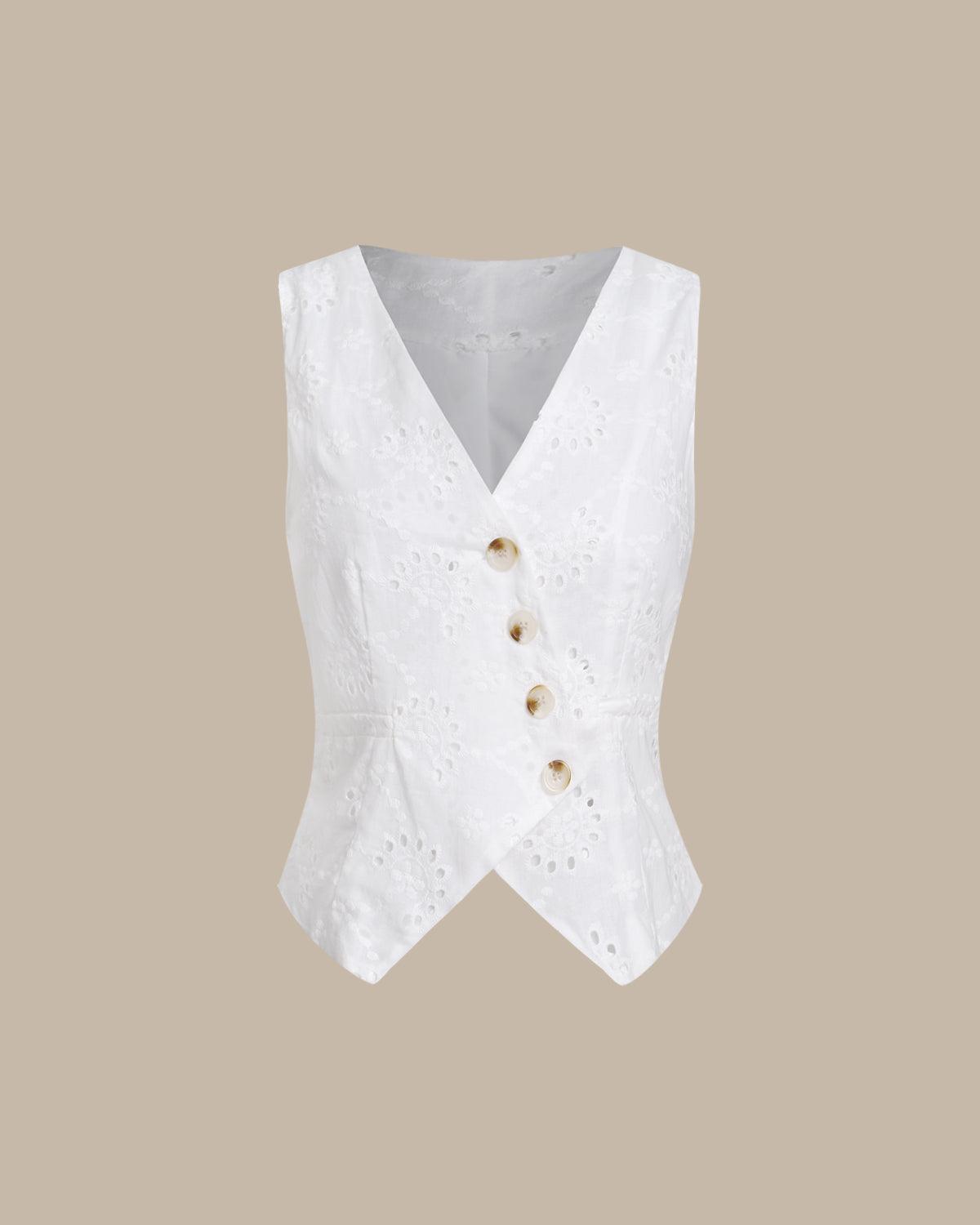 White Jacquard Single Breasted Vest Product Image