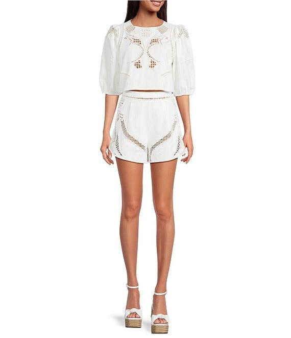 Gianni Bini Sawyer Mid Rise Embroidered Cotton Coordinating Shorts Product Image