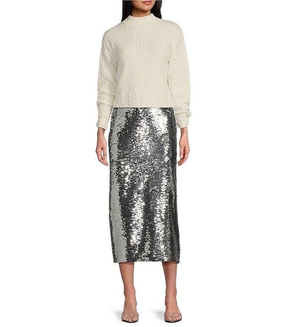 GB Cable Knit Mock Neck Sweater Product Image