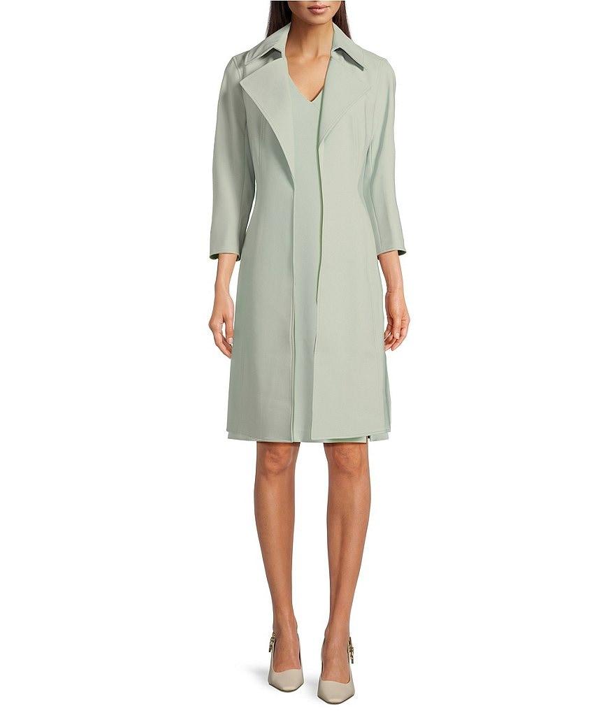 Anne Klein Peak Lapel Notch Collar Long Sleeves Topper Urban Stretch Jacket Product Image