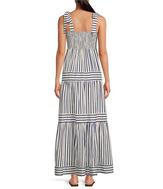A Loves A Stripe Print Square Neck Tie Strap Tiered A-Line Flounce Maxi Dress Product Image