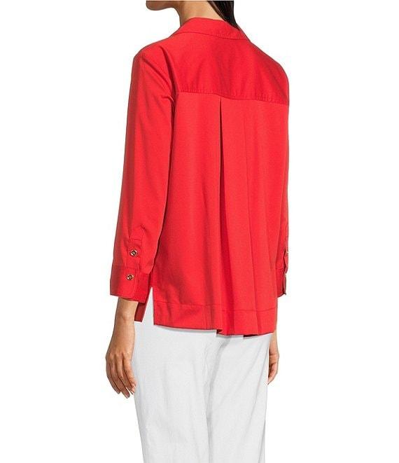 Ali Miles Woven Point Collar 3/4 Sleeves Quarter Zip-Up Tunic Product Image