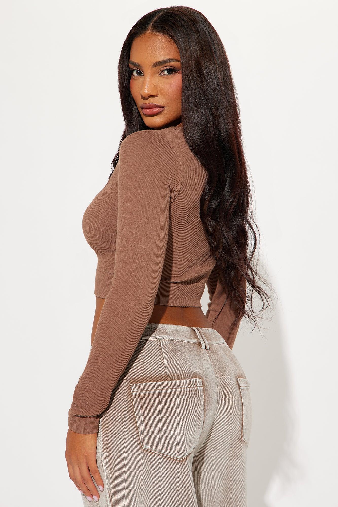 Kelly V Neck Long Sleeve Top - Chocolate Product Image