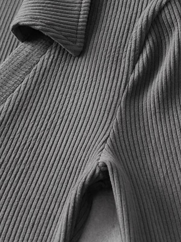 Solid V Neck Elastic Knit Midi Dress Product Image