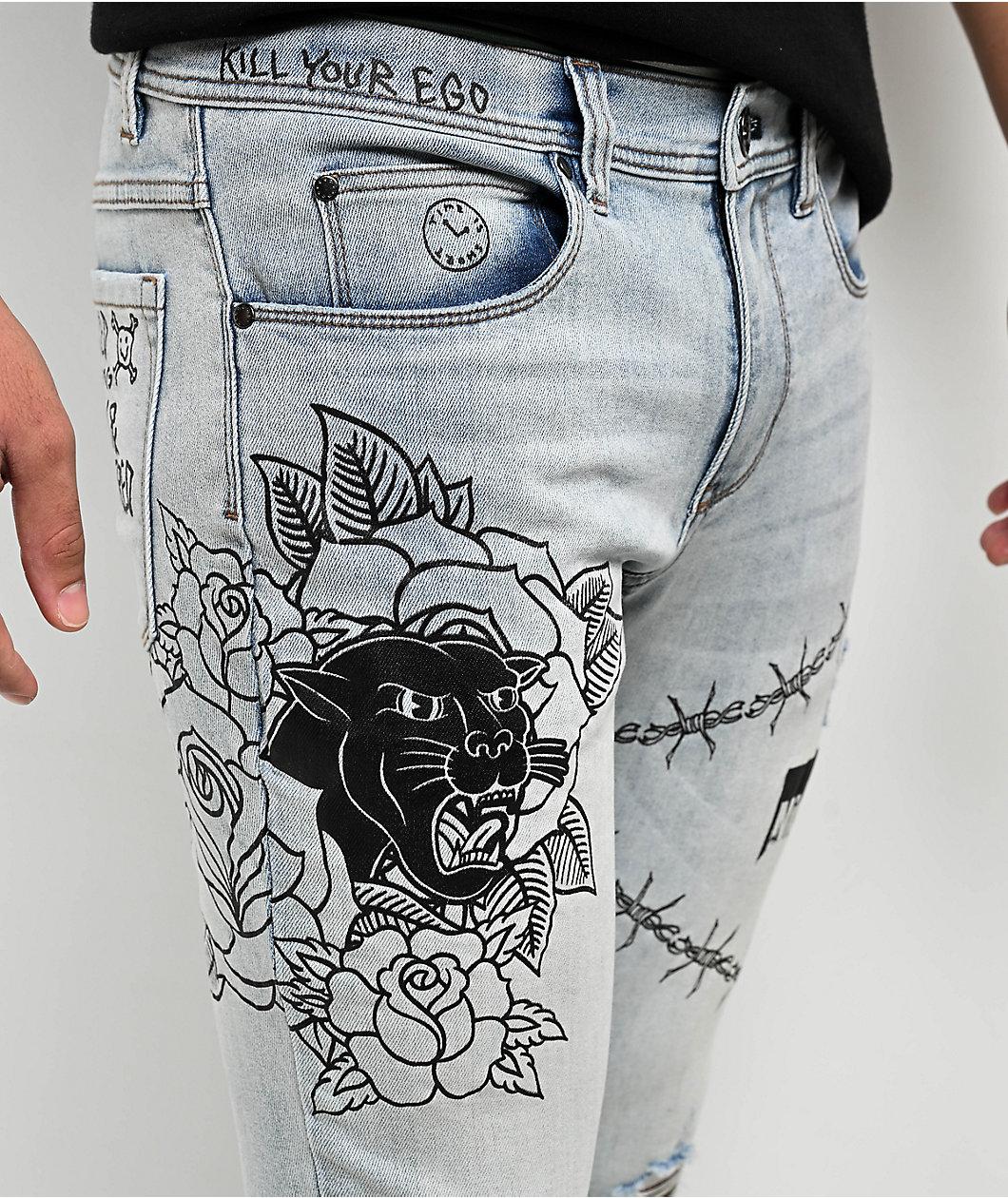 Ninth Hall Rogue Printed Light Aged Skinny Jeans Product Image