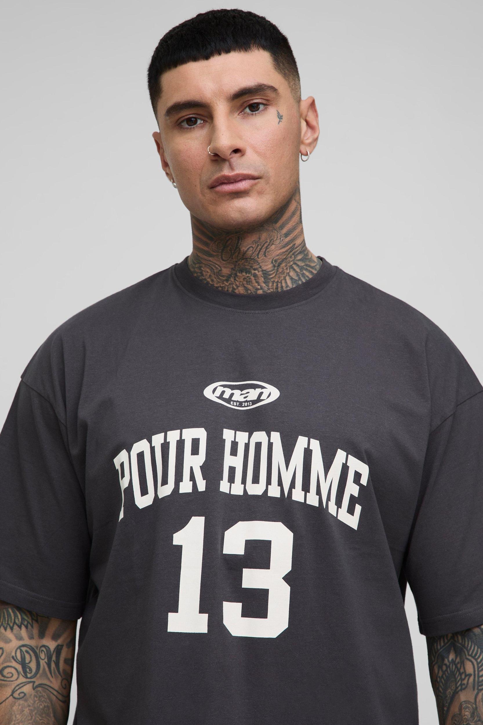 Tall Oversized Pour Homme Print T-Shirt | boohooMAN USA Product Image