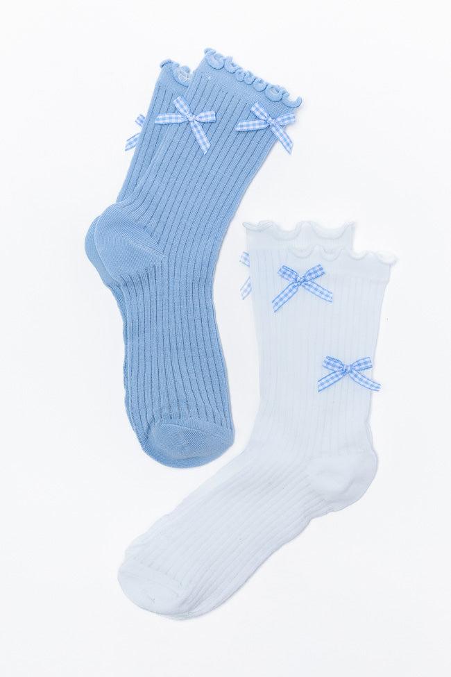 White and Blue Gingham Bow Sock Set FINAL SALE Product Image