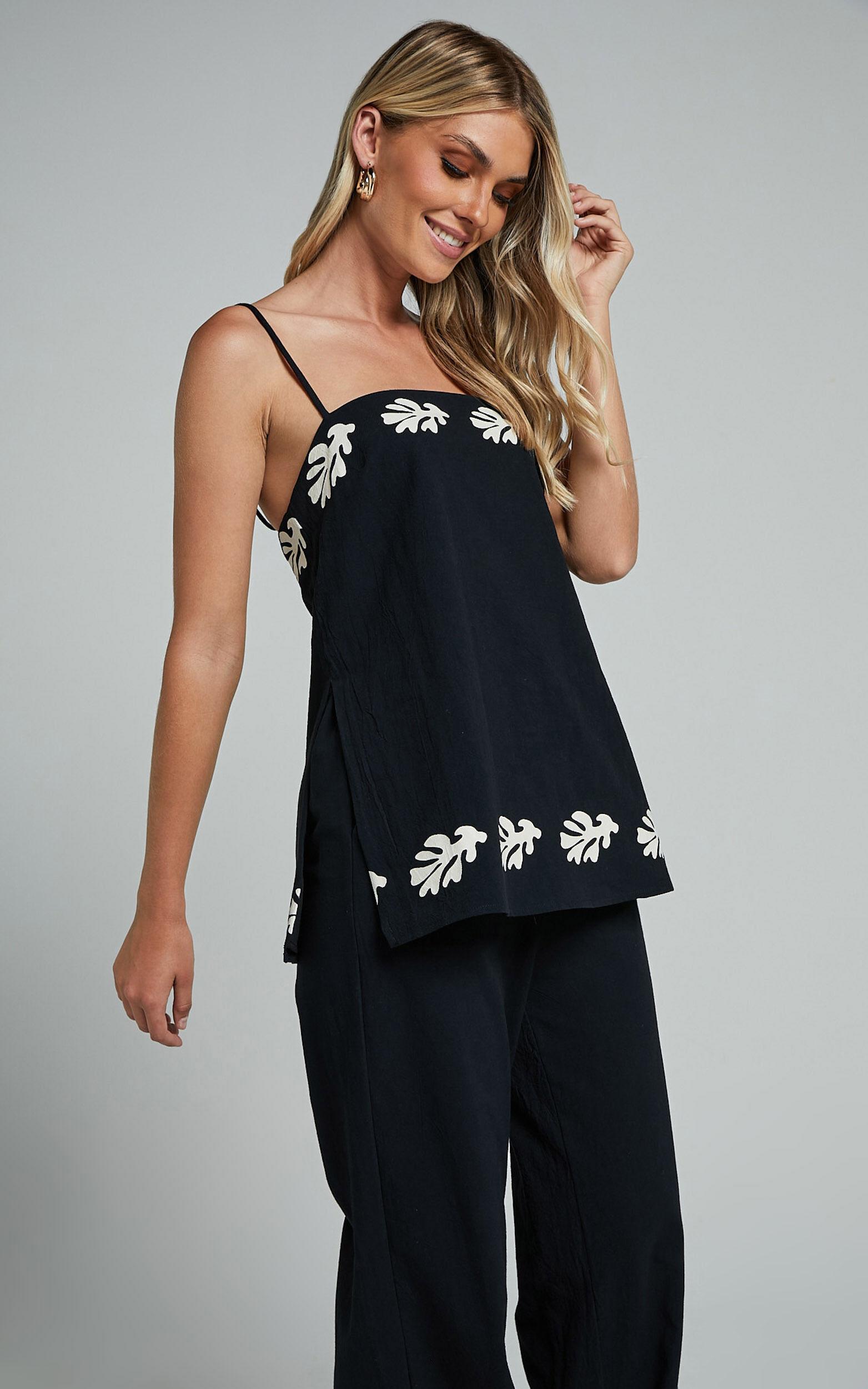 Runaway The Label - Amalia Linen Blend Pant in Black/Sand Product Image