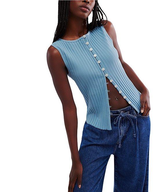 Free People Tilly Ribbed Knit Crew Neck Sleeveless Fitted Vest Product Image