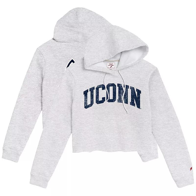 Womens League Collegiate Wear Ash UConn Huskies 2-Hit 1636 Cropped Pullover Hoodie Product Image