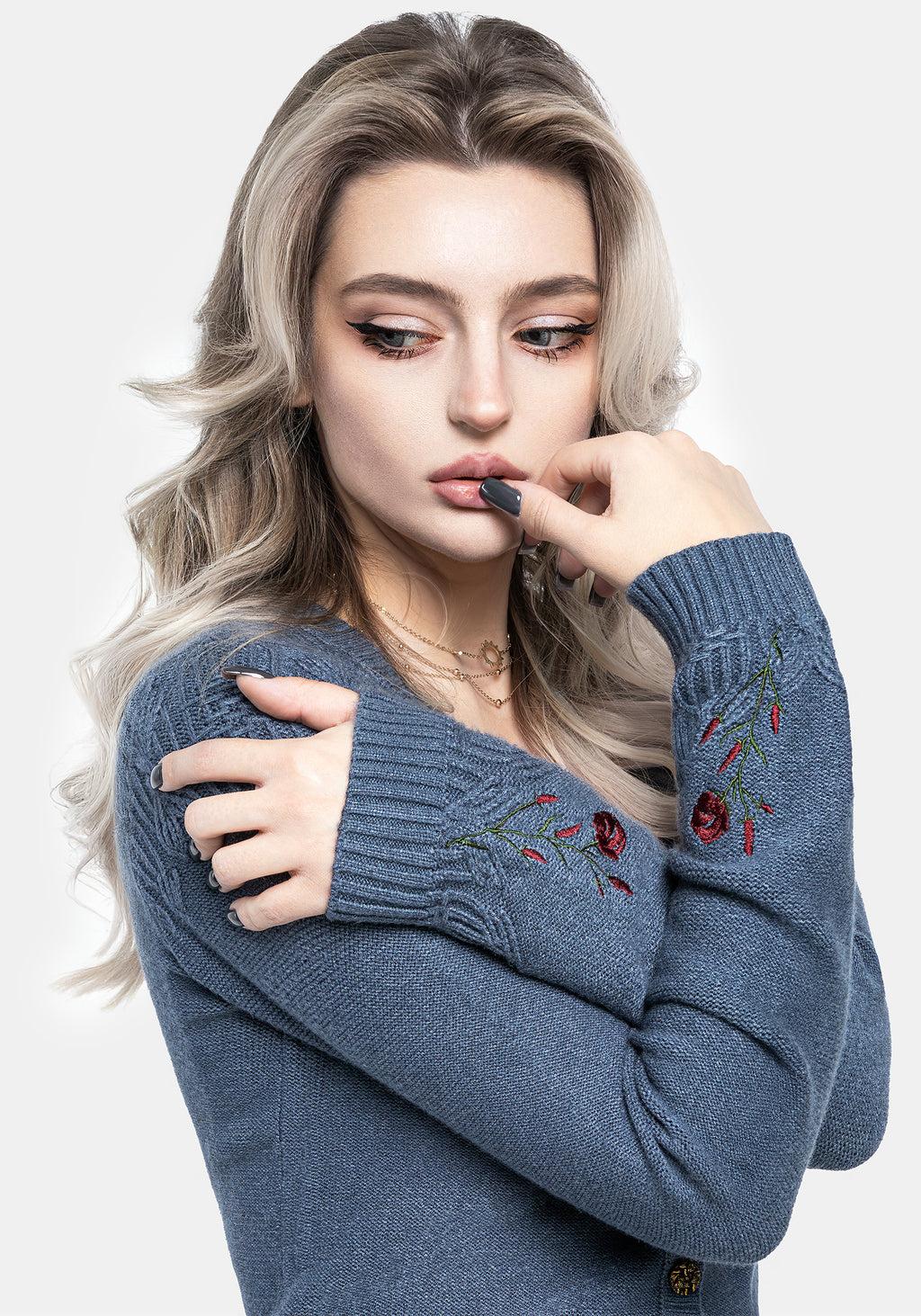 Selenia Moth Embroidered Cable Twist Knit Cardigan Product Image