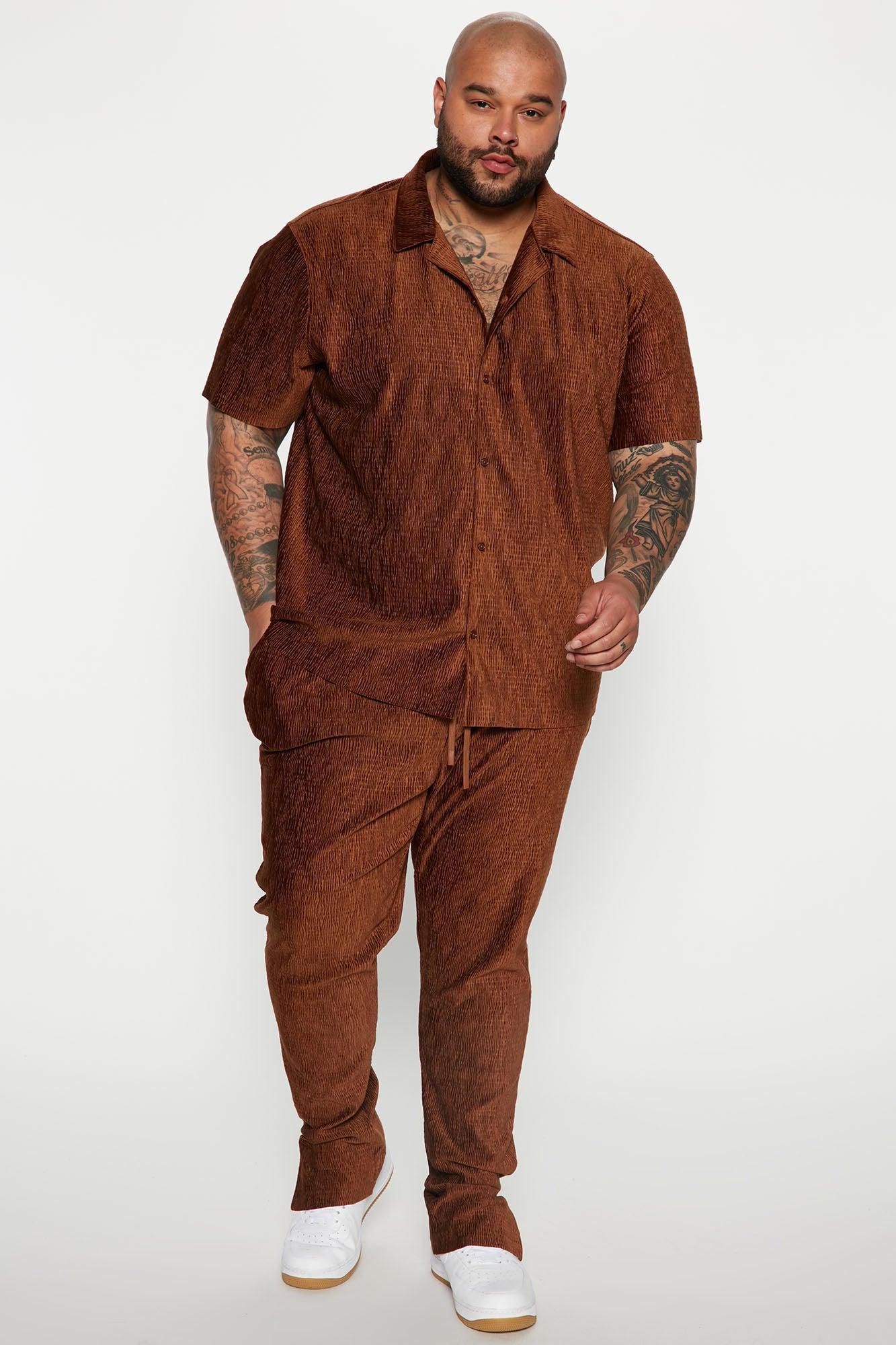 Wavy Textured Short Sleeve Cuban Shirt - Chocolate Product Image