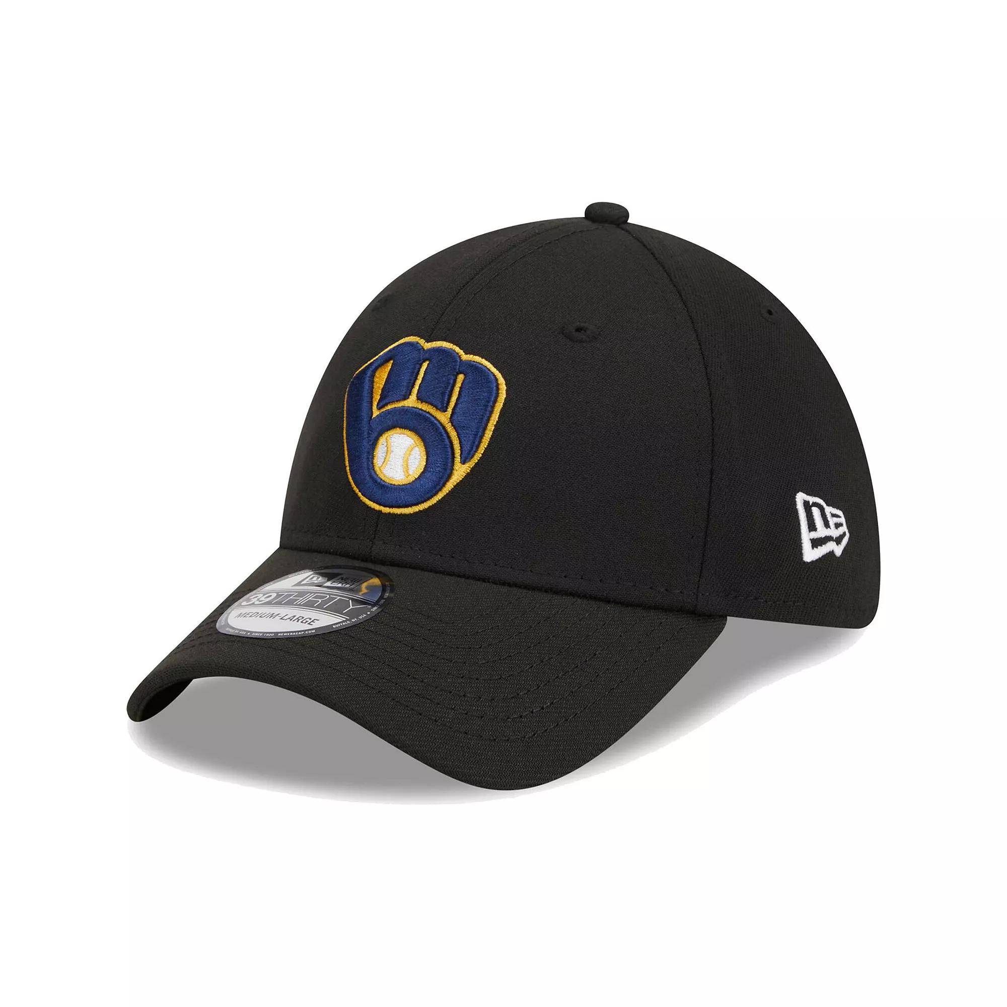 Men's New Era Black Milwaukee Brewers Logo 39THIRTY Flex Hat,  Product Image