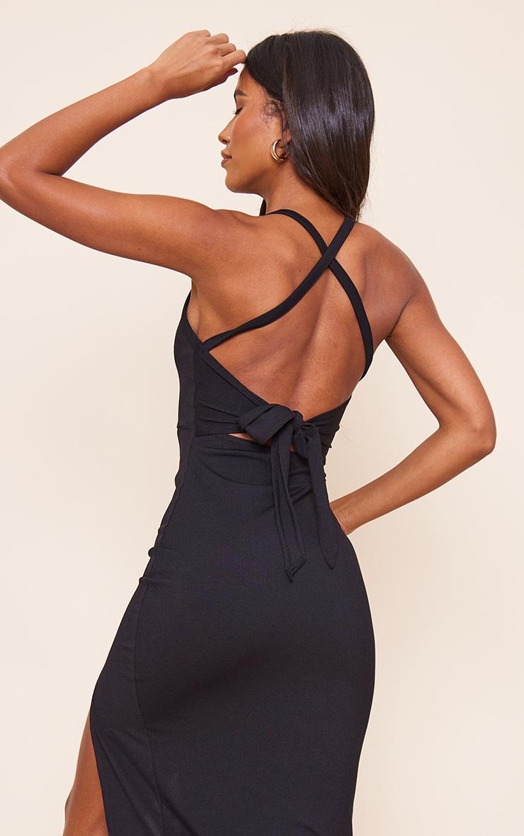Black Soft Rib Cut Out Tie Back Midaxi Dress Product Image