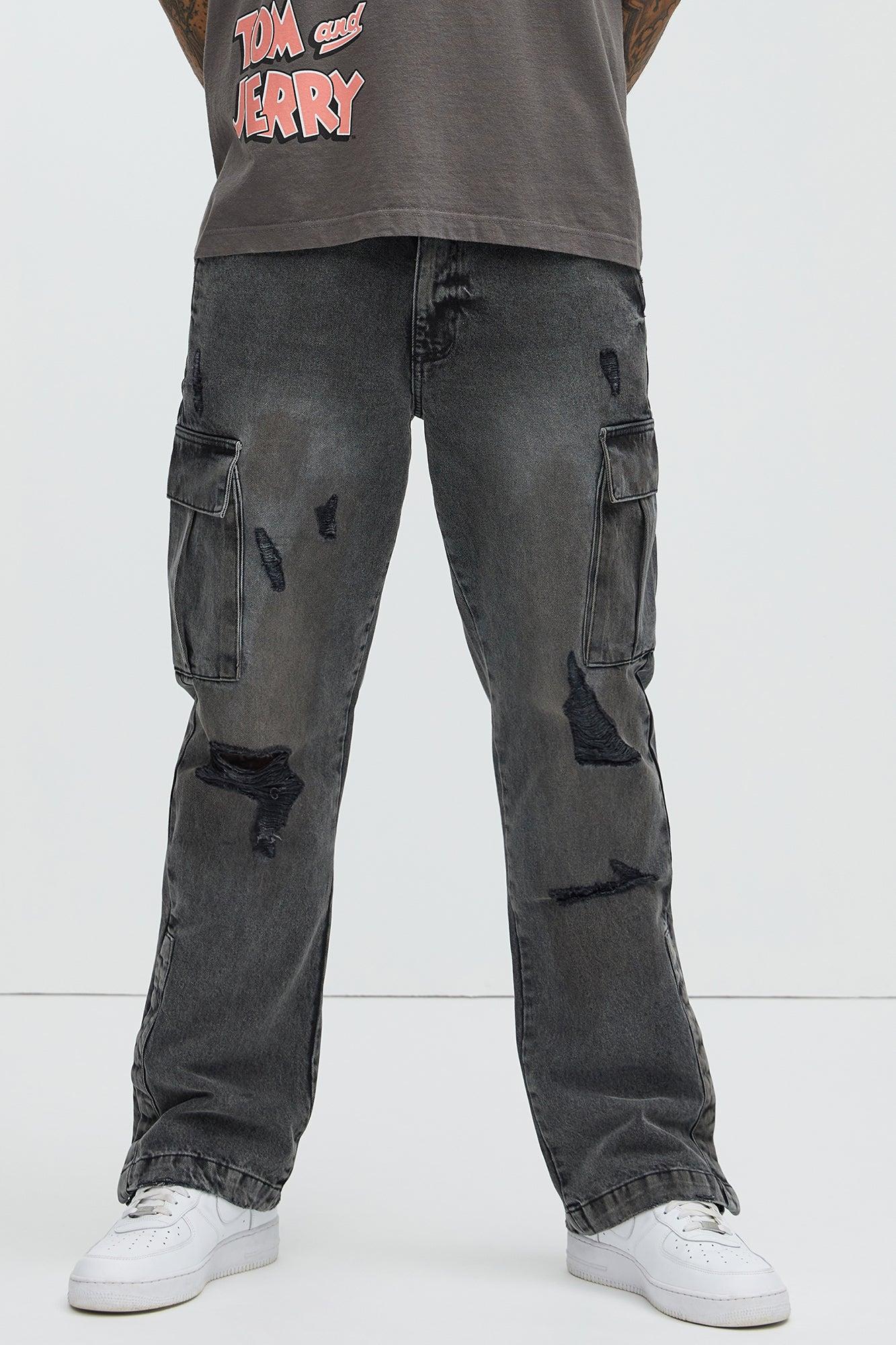 Stacked Slim Flare Kyan Cargo Jeans - Charcoal Product Image
