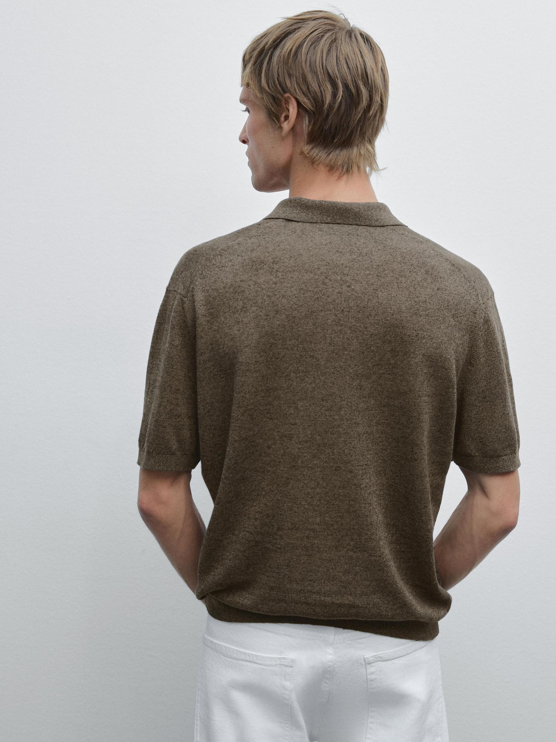 Linen blend knit polo shirt Product Image