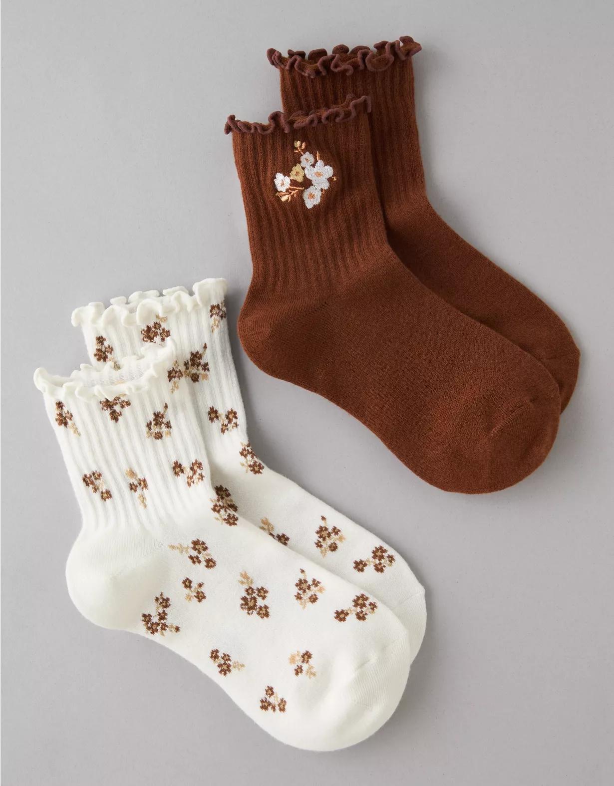 AE Floral Cropped Crew Socks 2-Pack Product Image