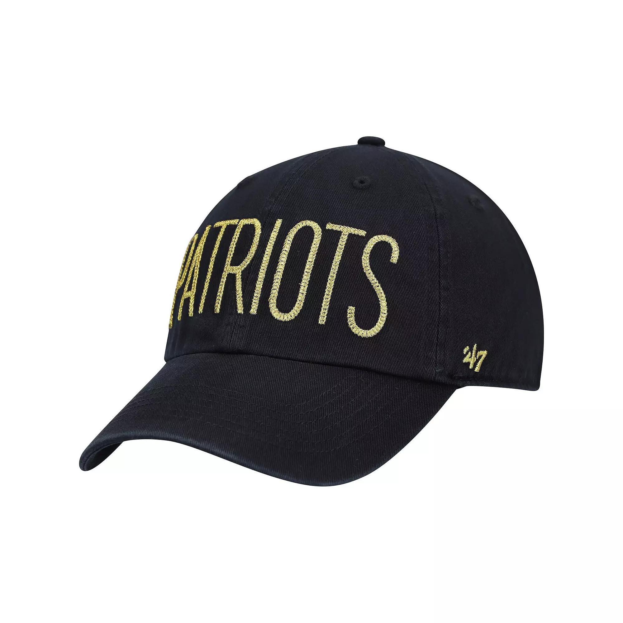 Women's '47 Black New England Patriots Shimmer Text Clean Up Adjustable Hat Product Image