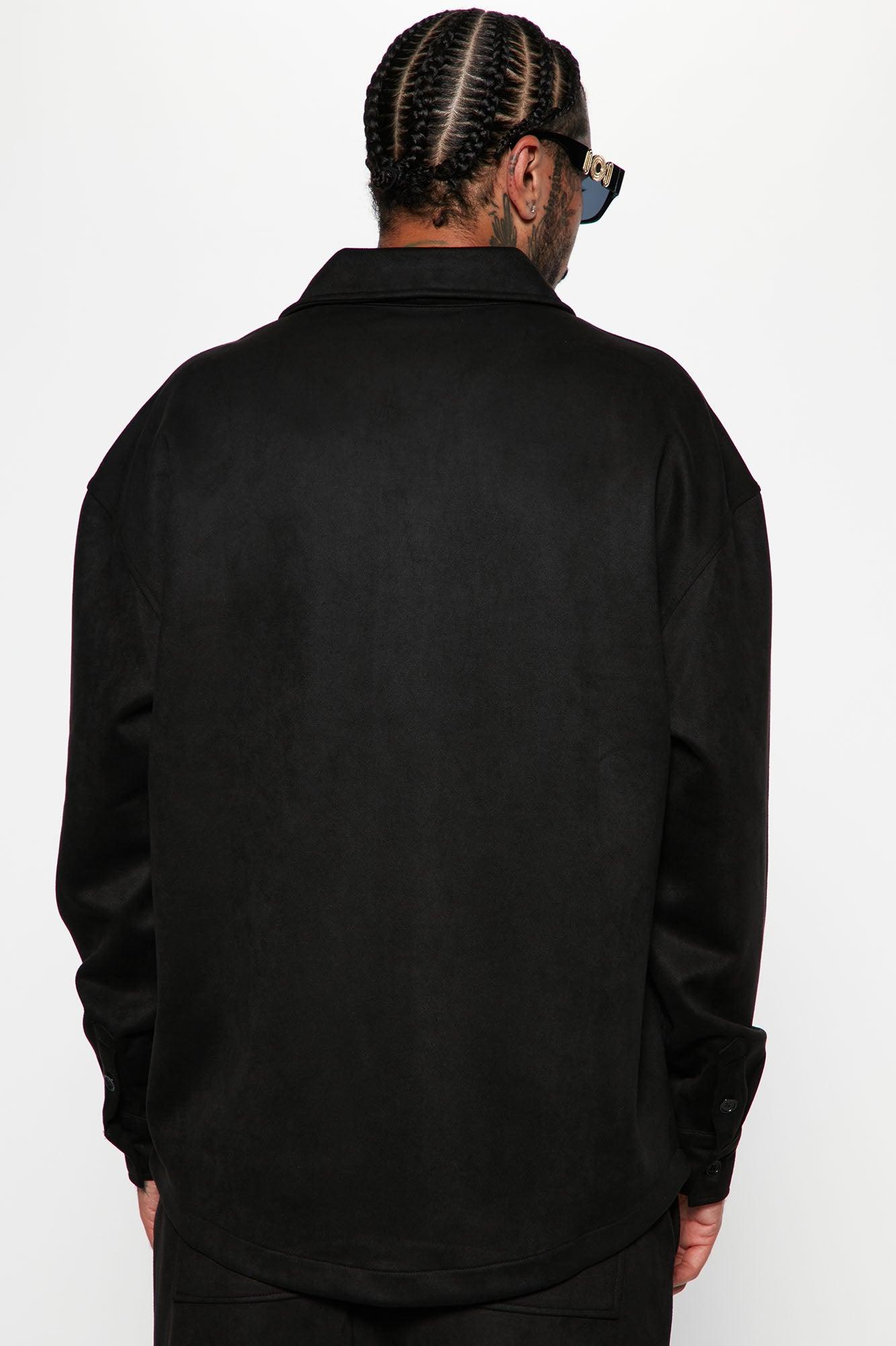 Dre Faux Suede Long Sleeve Button Up Shirt - Black Product Image
