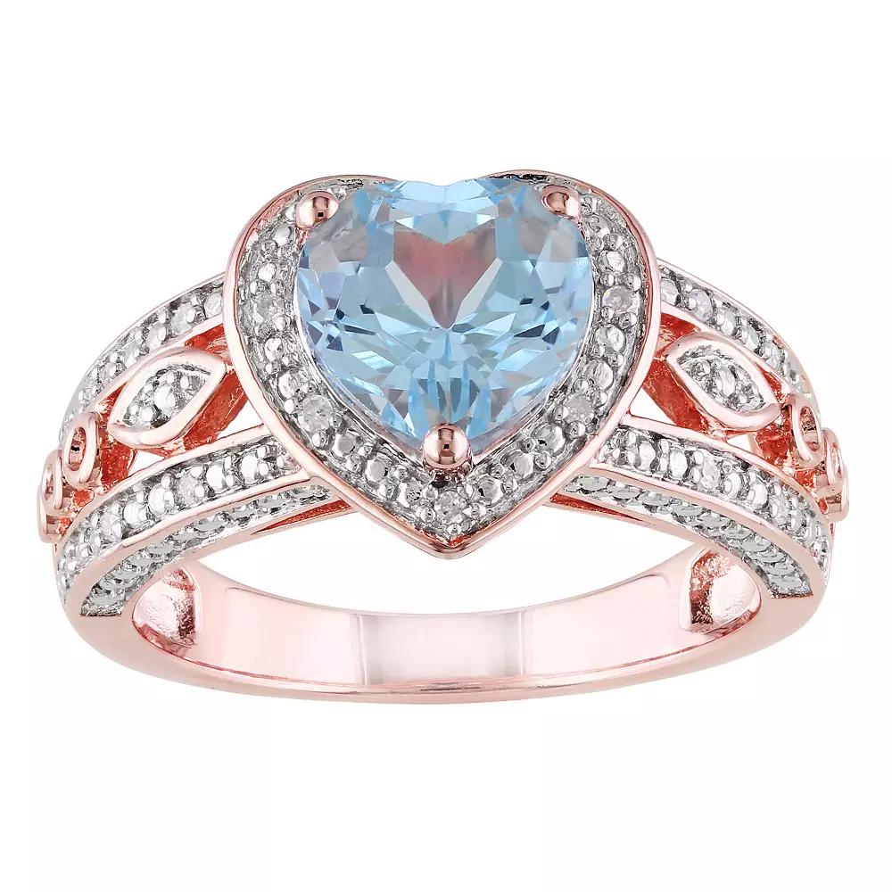 Stella Grace 18k Rose Gold Over Silver Sky Blue Topaz & 1/10 Carat T.W. Diamond Vintage Heart Ring, Women's,  Product Image