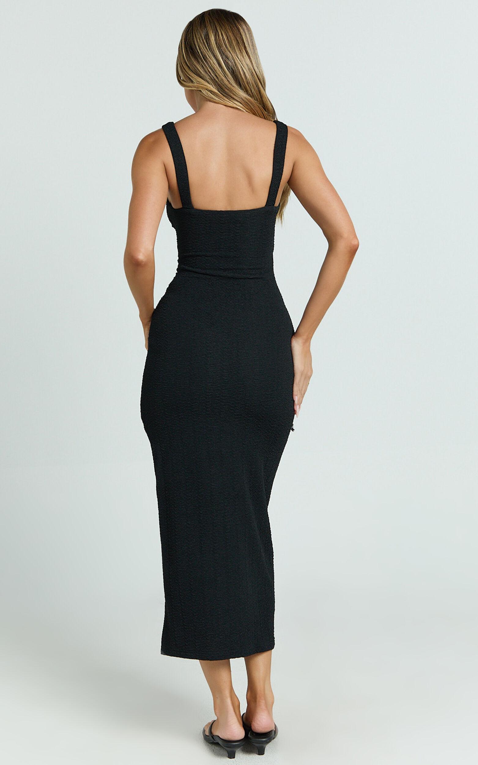 Bianca Midi Dress - Twist Front Cut Out Ruched Dress in Black Product Image