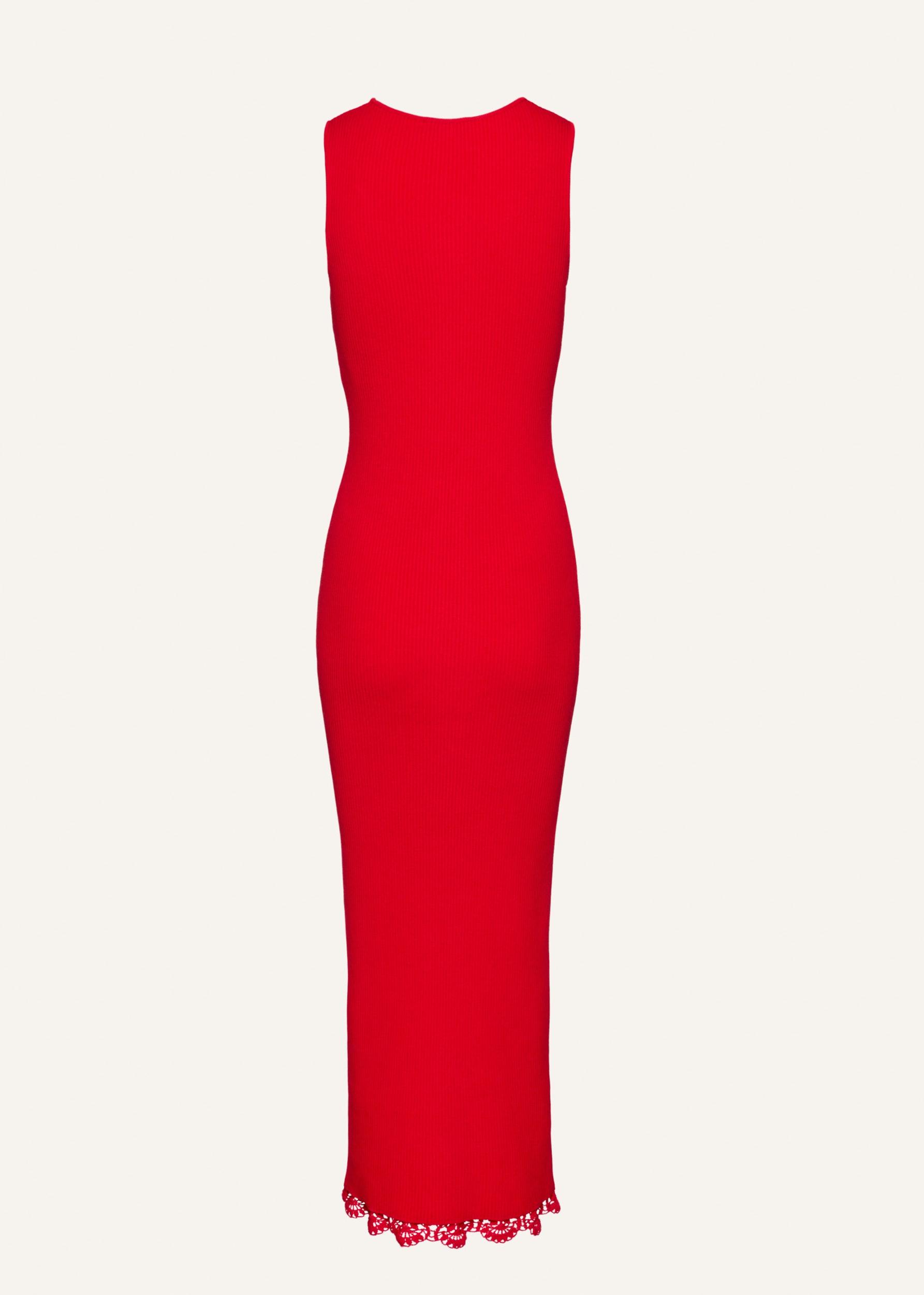 Lace detail ribbed knit maxi dress in red Product Image
