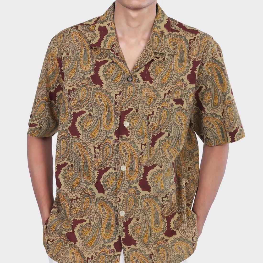 Paisley Block Print Shirt - Maroon Product Image
