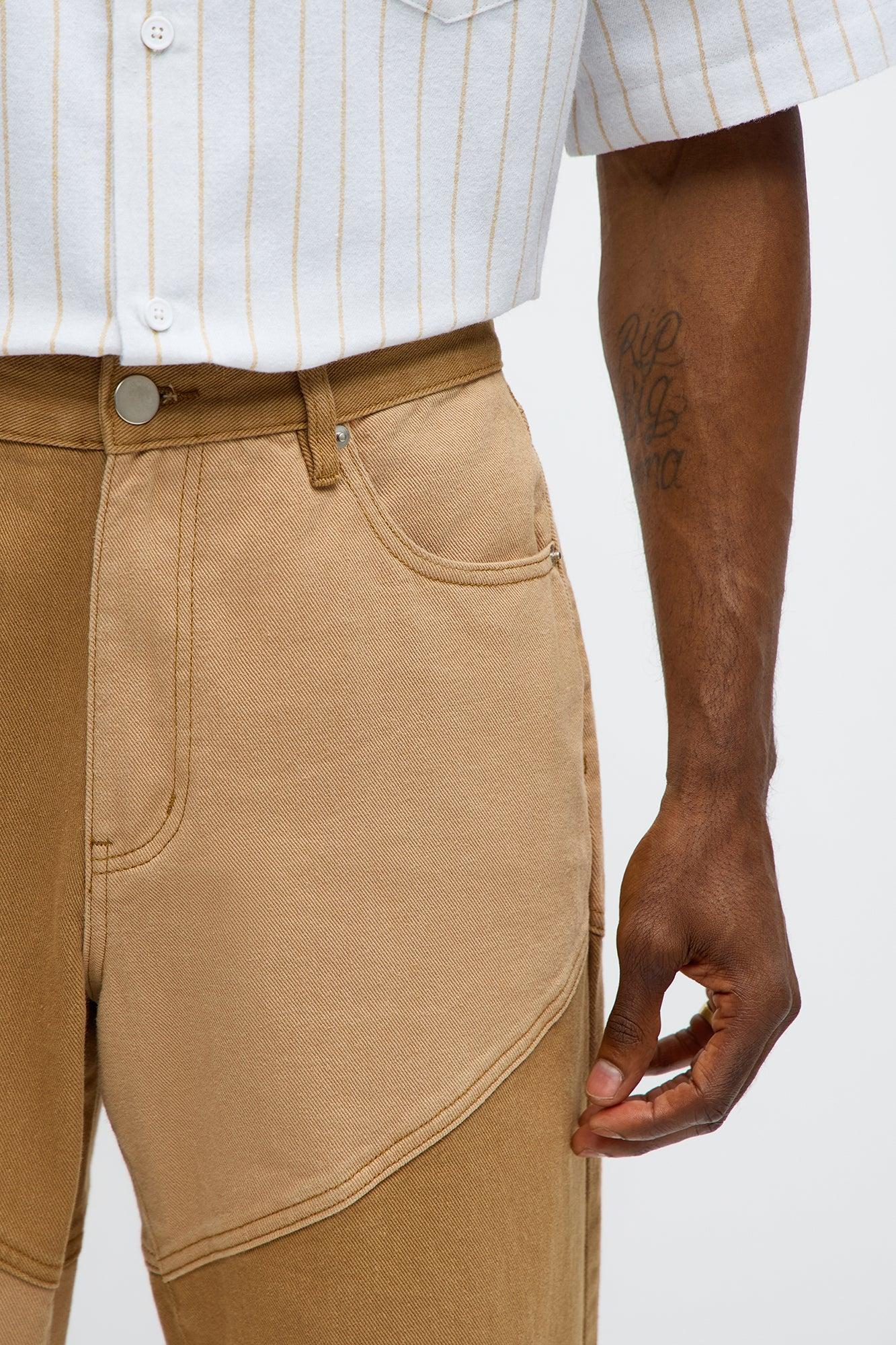 Relaxed Straight Tonal Contrast Pants - Khaki/combo Male Product Image