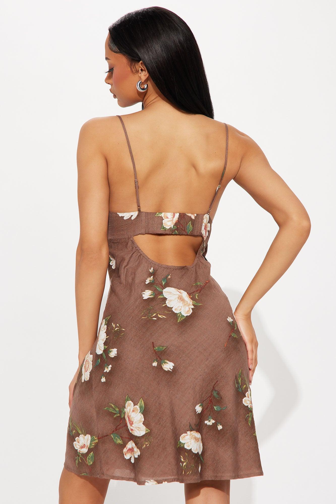 Eva Linen Floral Mini Dress - Chocolate Product Image