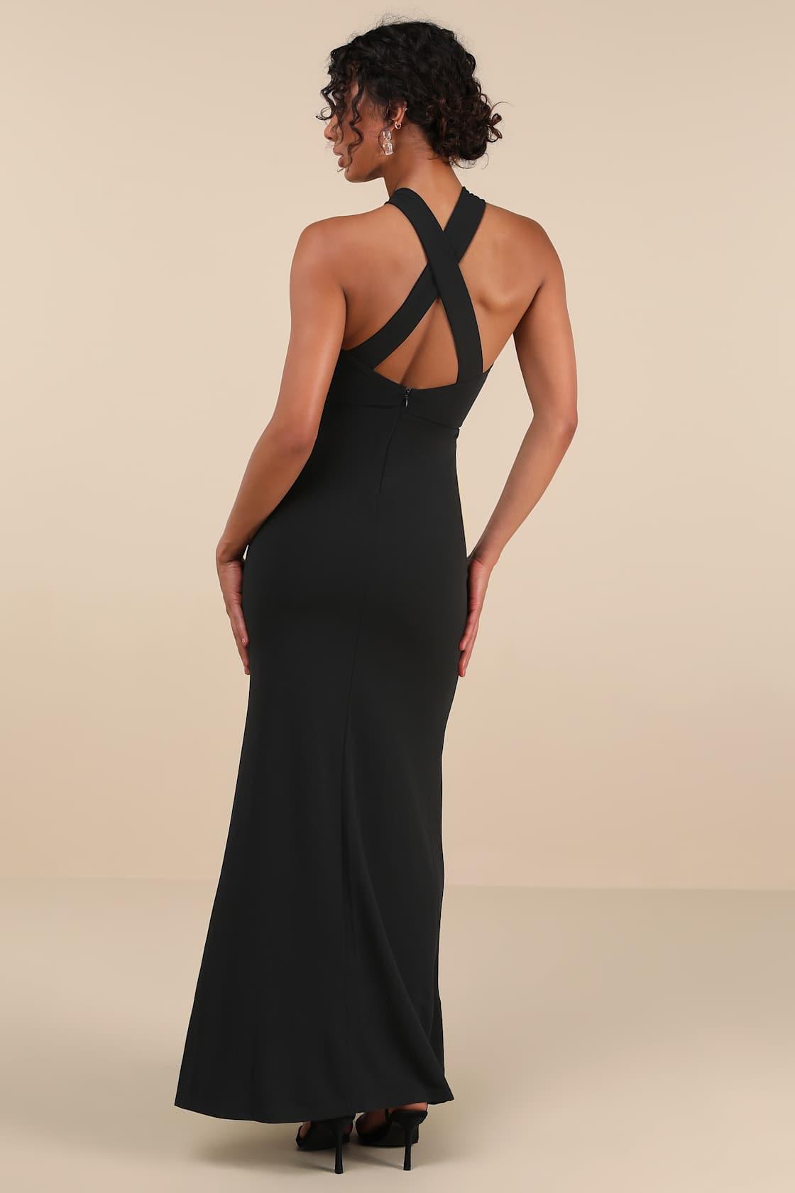 Keep You Enchanted Black Cutout Halter Mermaid Maxi Dress Product Image