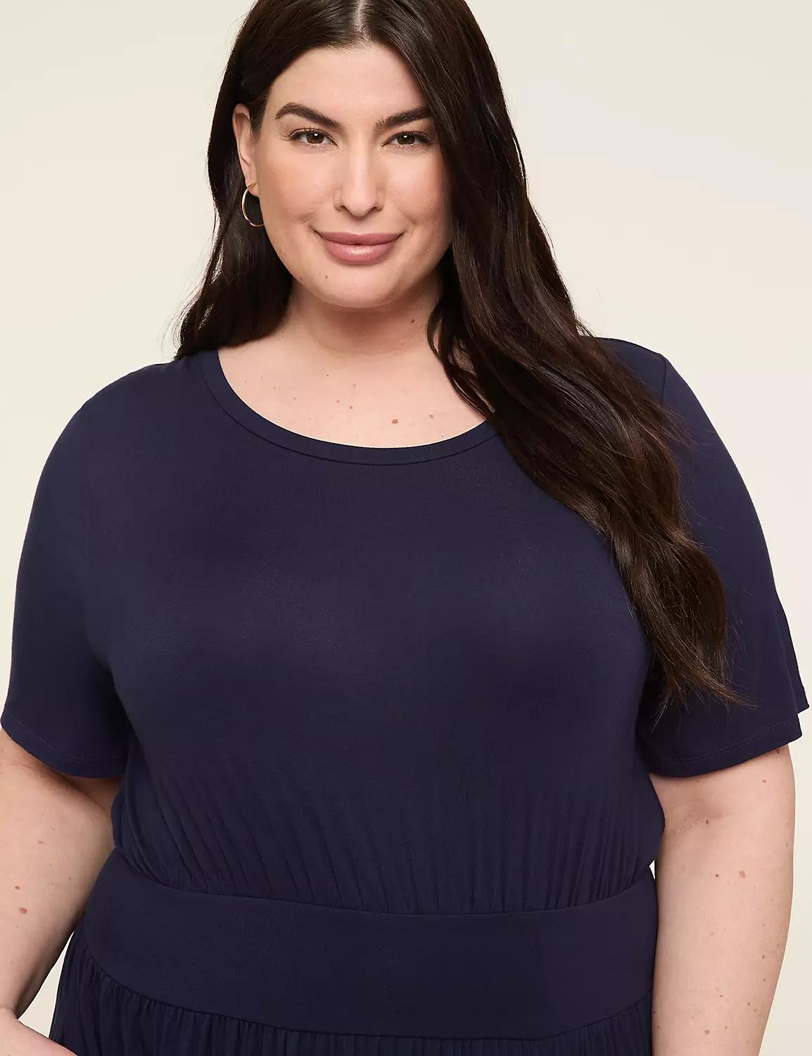 Crew-Neck Banded-Waist Maxi Dress Product Image