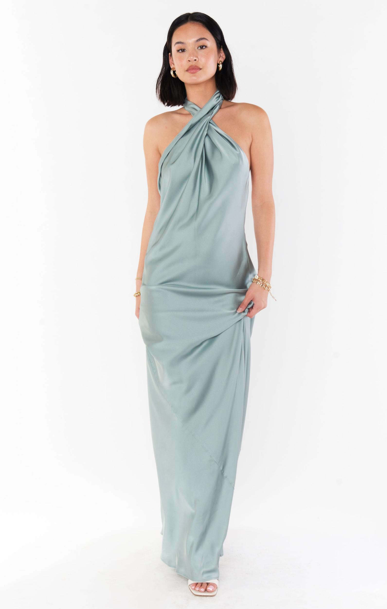 Jasmine Halter Maxi Dress ~ Ivory Luxe Satin Product Image