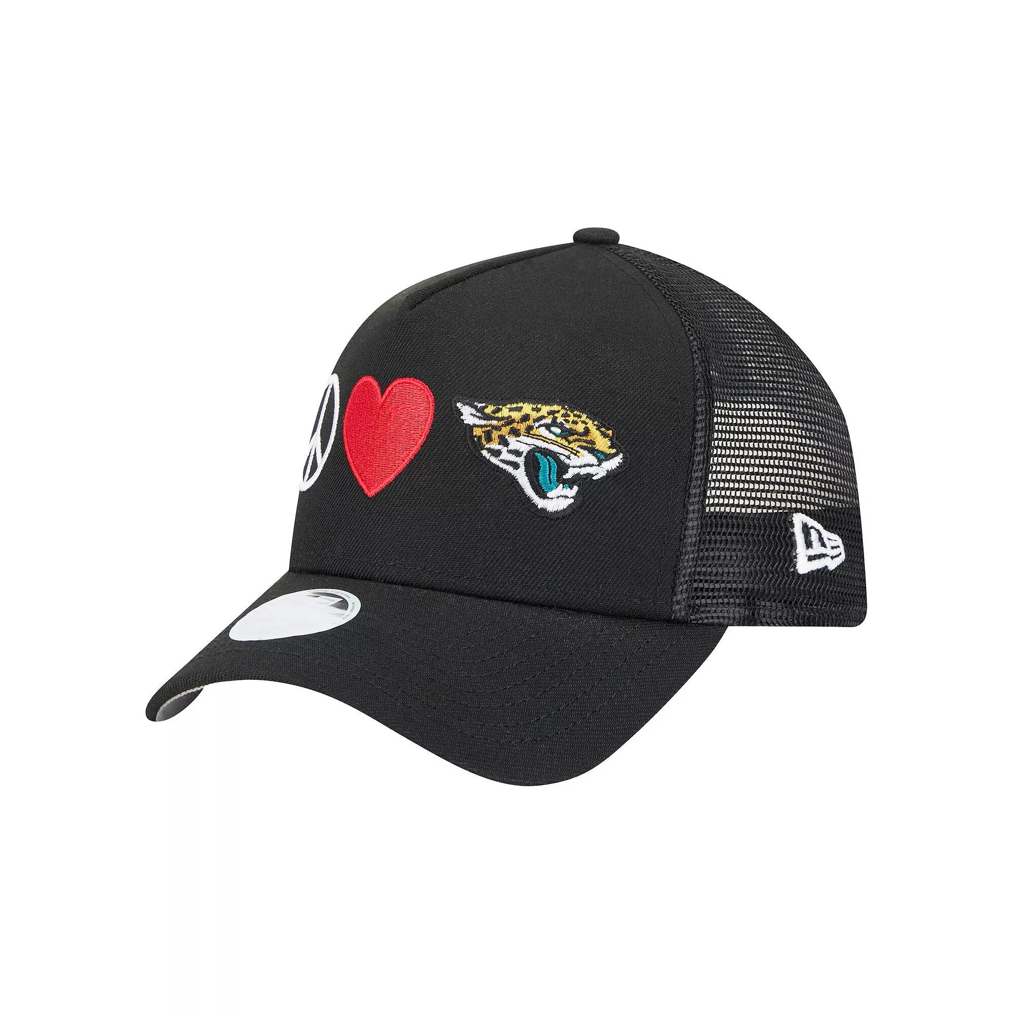 Women's New Era Black Jacksonville Jaguars Peace & Love Trucker 9FORTY Adjustable Hat Product Image