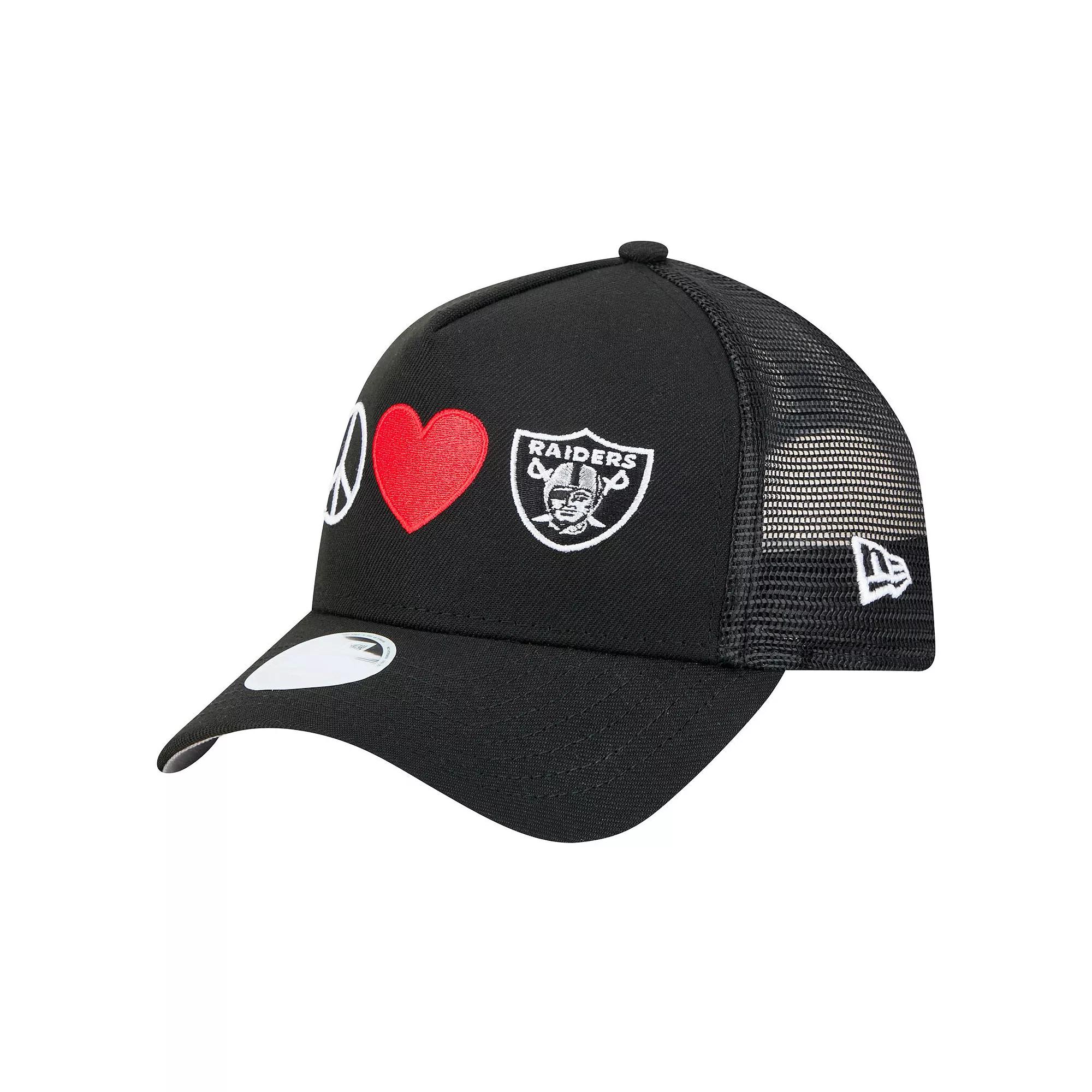 Women's New Era Black Las Vegas Raiders Peace & Love Trucker 9FORTY Adjustable Hat, Lvr Black Product Image