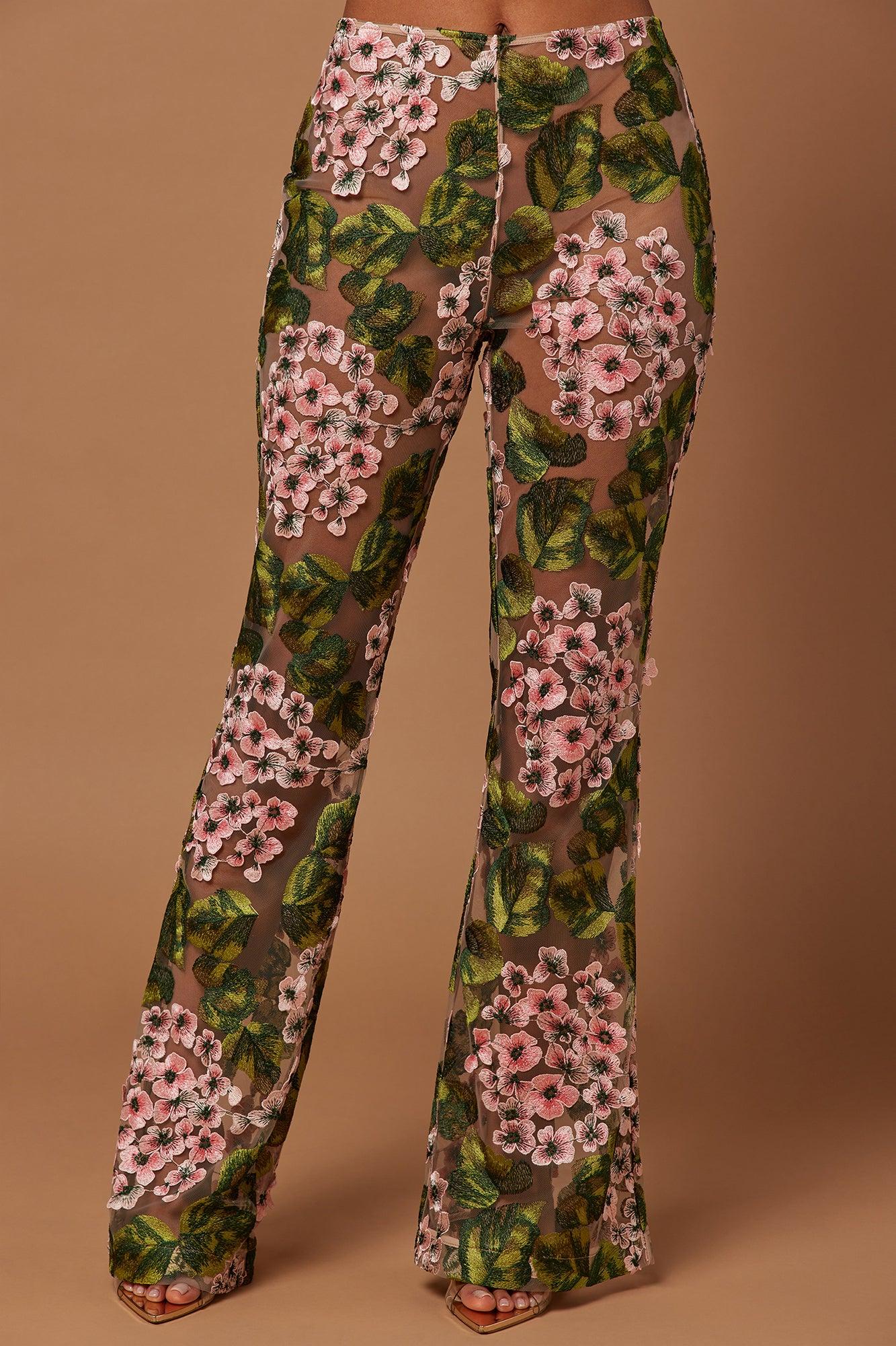 Elodie Floral Embroidered Pant - Pink/combo Product Image