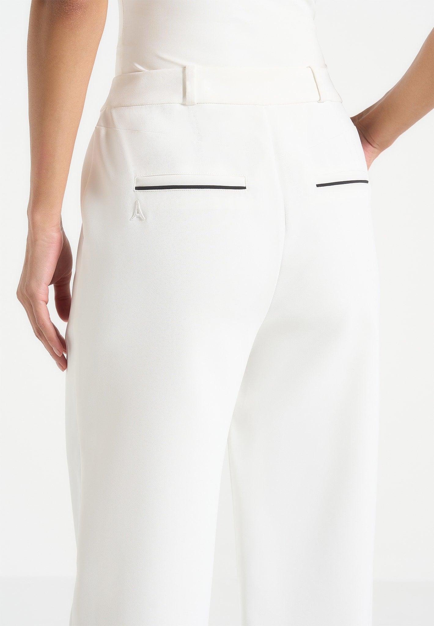 Mina - Contrast Piped Pleated Trousers - White/Black Female Product Image