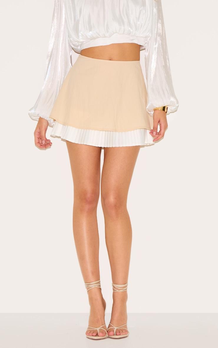 Natural Pleated Hem A Line Mini Skirt Product Image