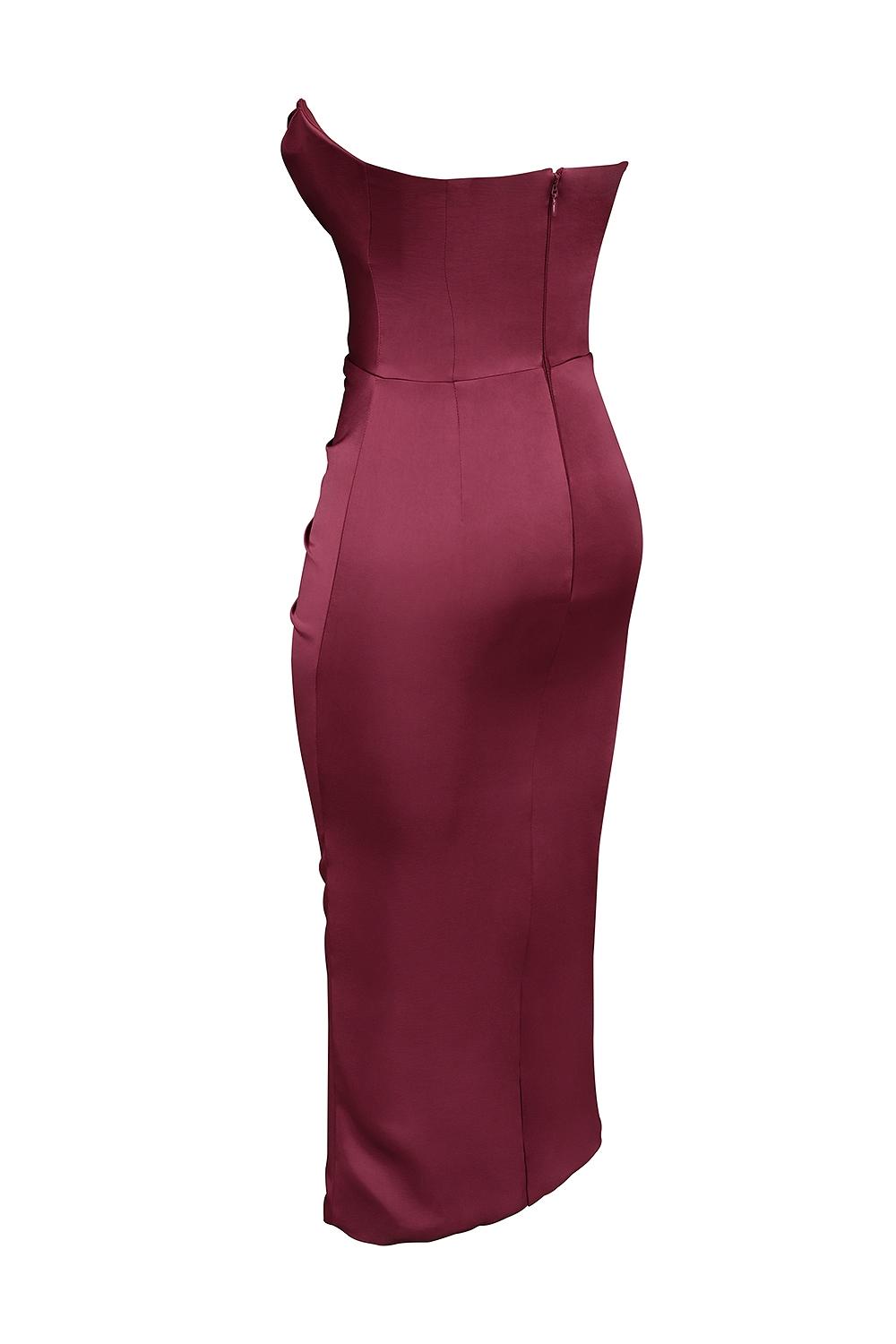 Santana  berry satin strapless midi dress Product Image