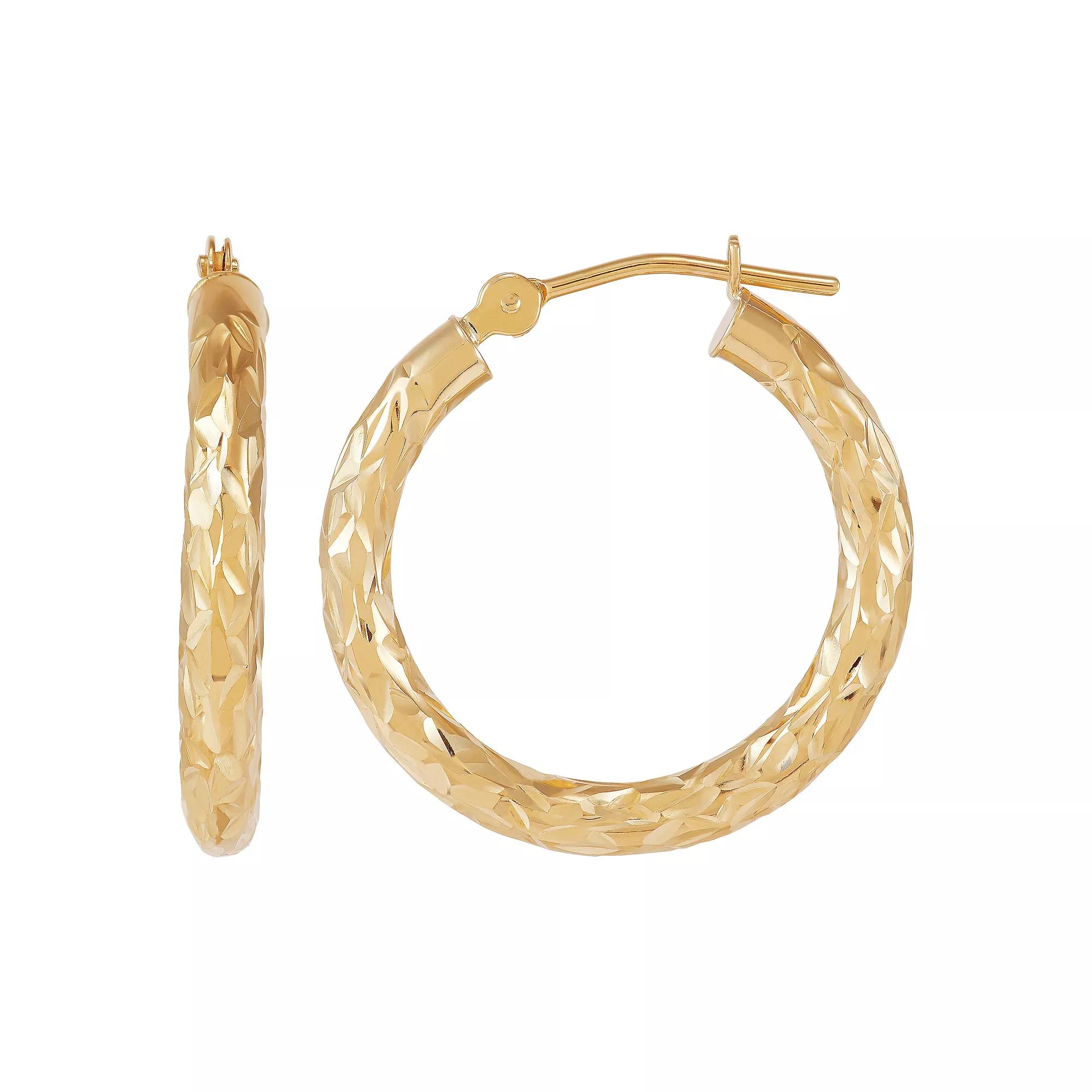 Everlasting Gold 10k Gold Crystal Cut Tube Hoop Earrings, Womens Product Image