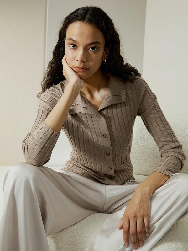 LILYSILK Cashmere Blend Sweater for Women Dark Camel Soft and Skin-Friendly Slim-Fit Long Sleeves 100% Grade 6A Mulberry Silk L Product Image