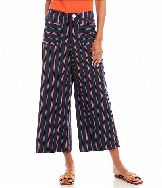 Karen Kane Striped High Rise Wide Leg Cropped Pants Product Image