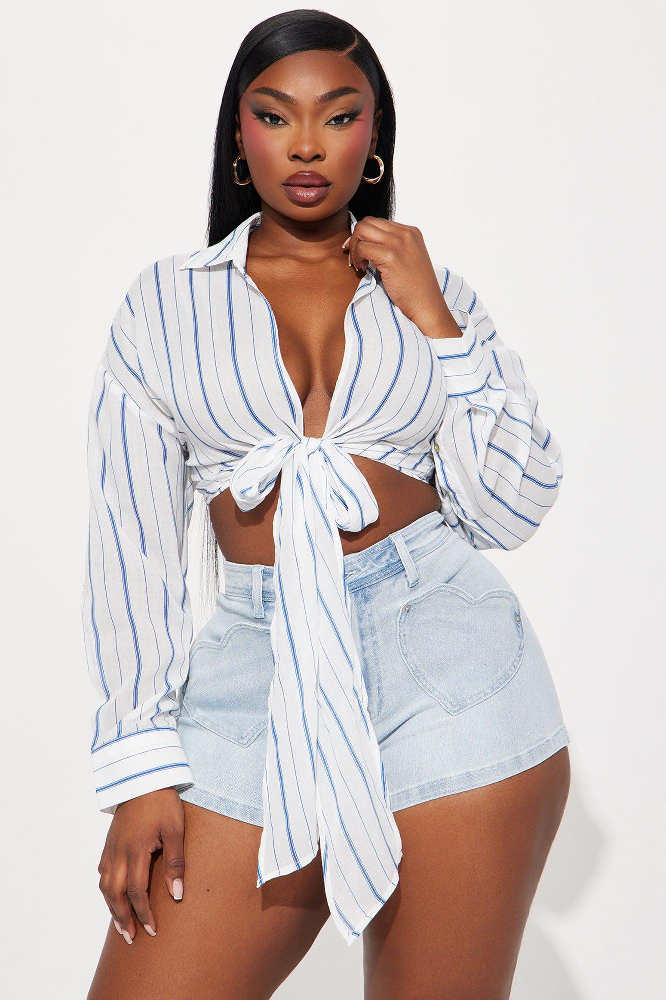 Cape Cod Striped Blouse Top - Blue/combo Product Image