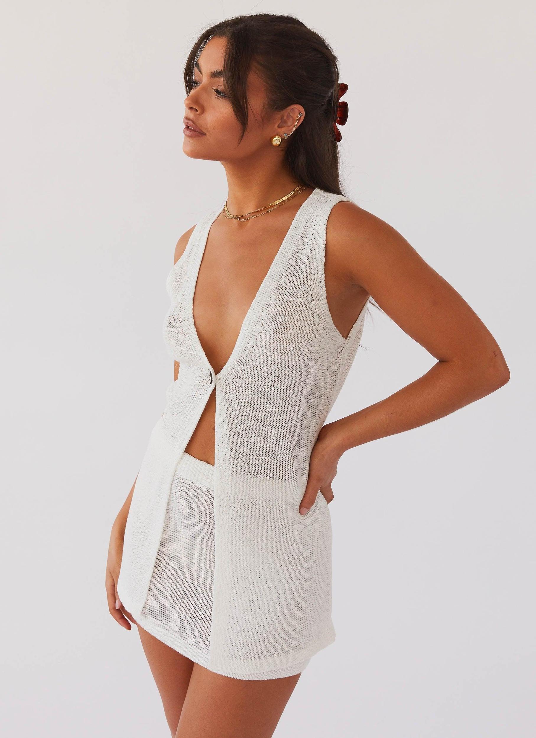 Capri Glow Knit Mini Skirt - White Product Image