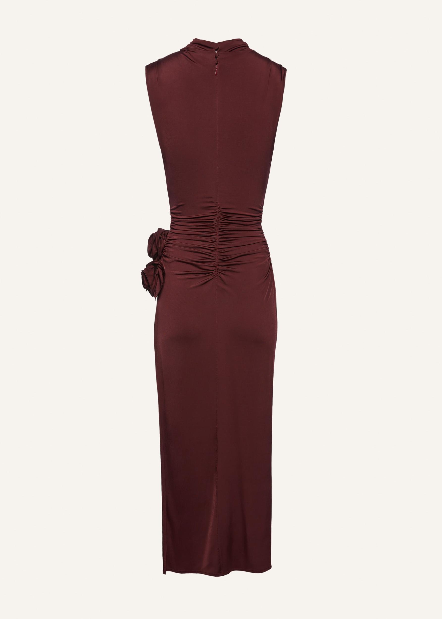 Draped high neck midi dress in burgundy Product Image