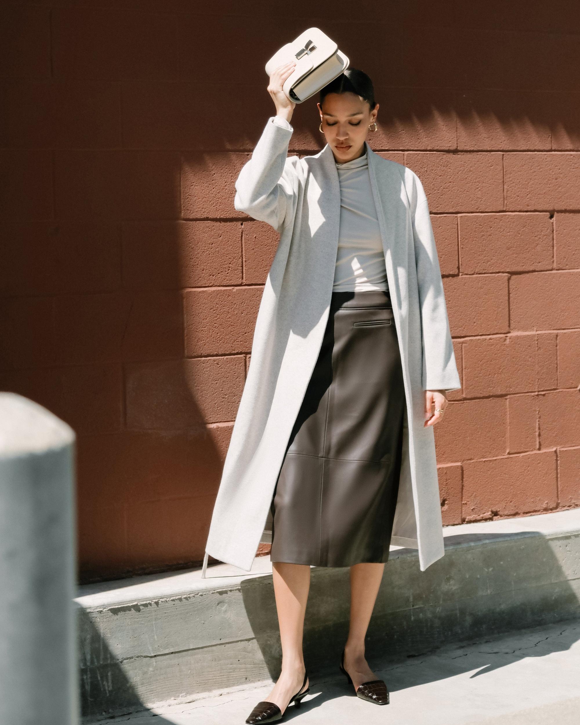 Briony Back Split-Hem Vegan Leather Skirt Product Image