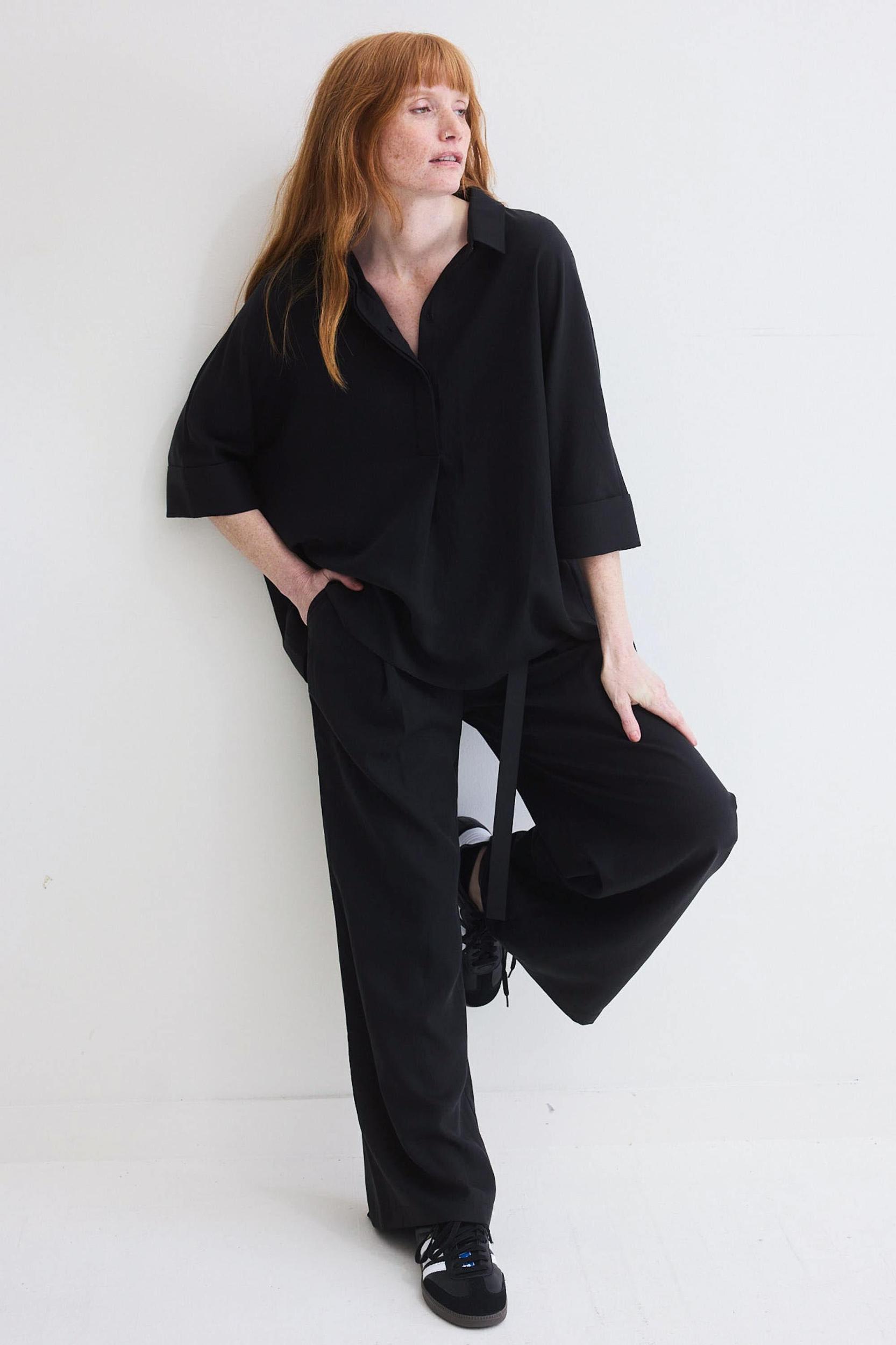 Oversized Linen Blend Pullover Blouse Product Image