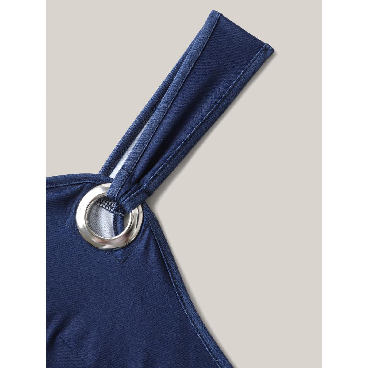 Plus Size Nautical Print Sleeveless Buckle Midi Dress Navy Women Resort V-neck Sleeveless Curvy BloomChic 30/6X Product Image