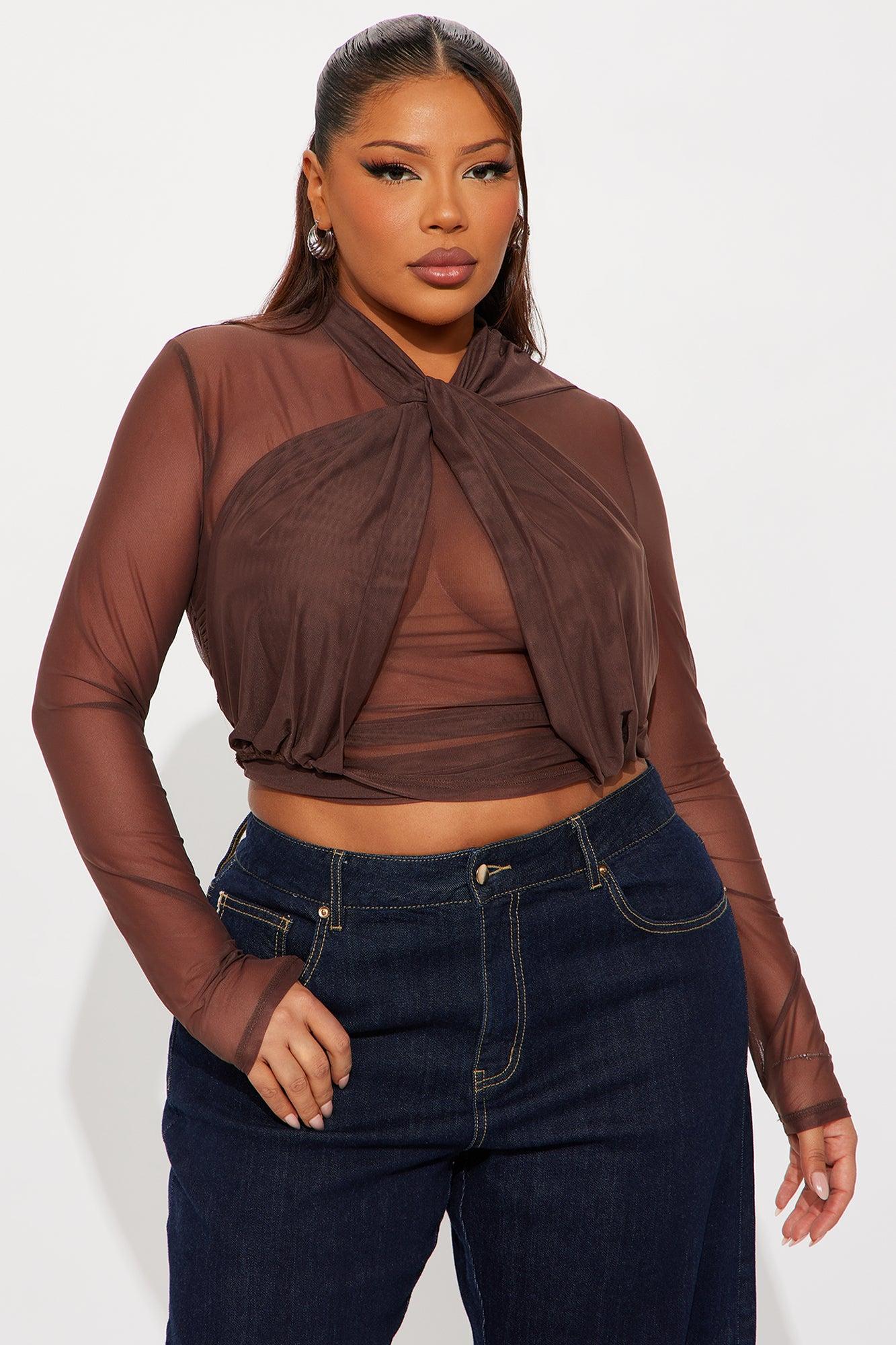 Avery Long Sleeve Mesh Top - Chocolate Female Product Image