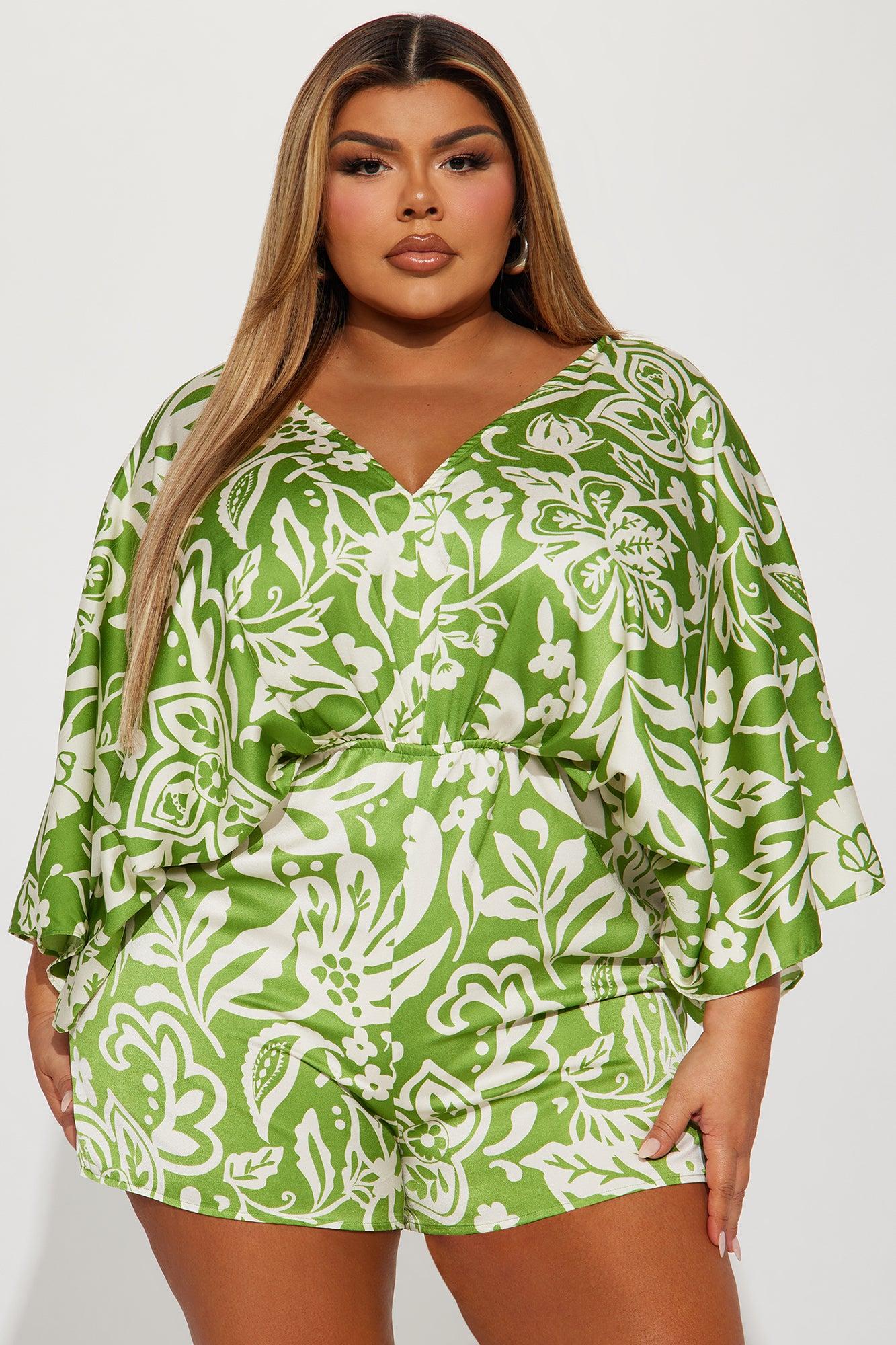 Tropical Dream Satin Romper - Green Product Image